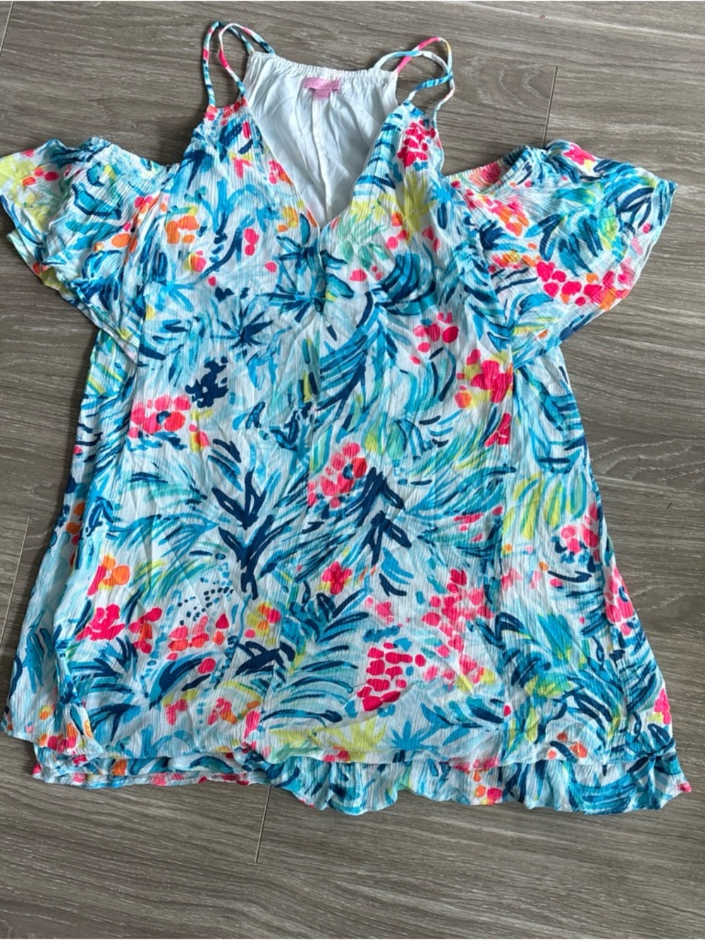 Lilly Pulitzer Blue Multi Cold-Shoulder Floral Beach Cruise vacation Dress